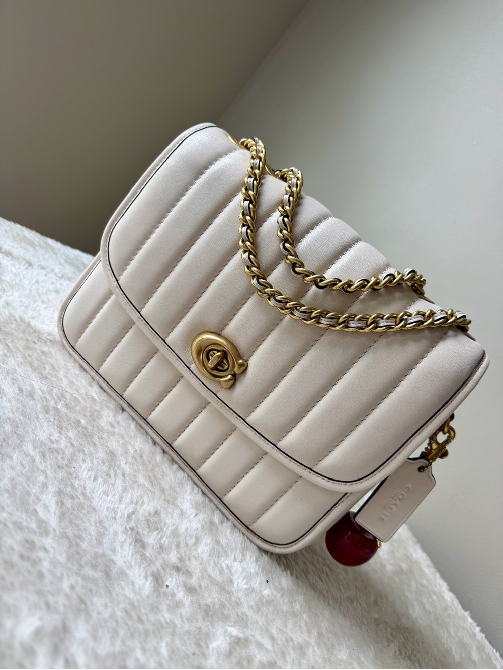 Coach Madison Shoulder Bag With Quilting in chalk off white with charm